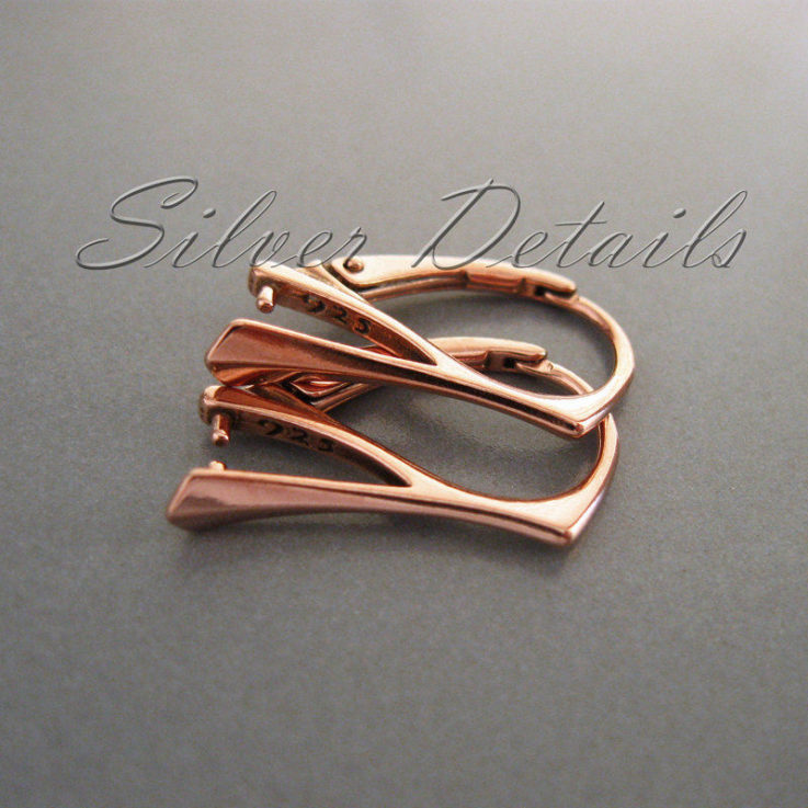Elegant Rose Gold Plated Sterling Silver Leverbacks with Pinch Bail for Swarovski Crystals Earring
