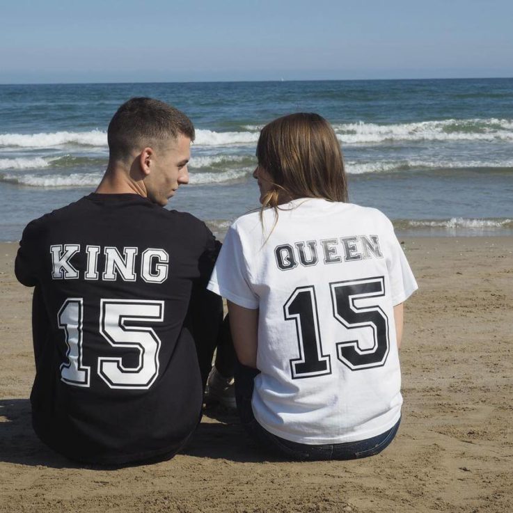 King Queen shirt personalized for Valentine's Day, t-shirts for lovers, King and Queen t shirt, couple set shirt with numbers, Birthday gift
