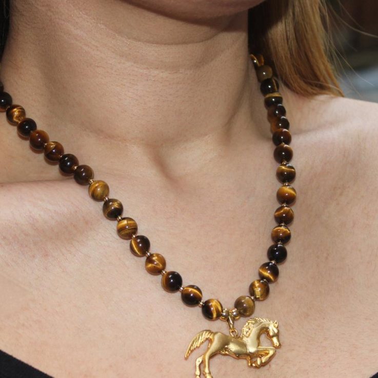 Tiger Eye Pegasus Necklace Natural Tiger Eye Capricorn Birthstone Unique Necklace