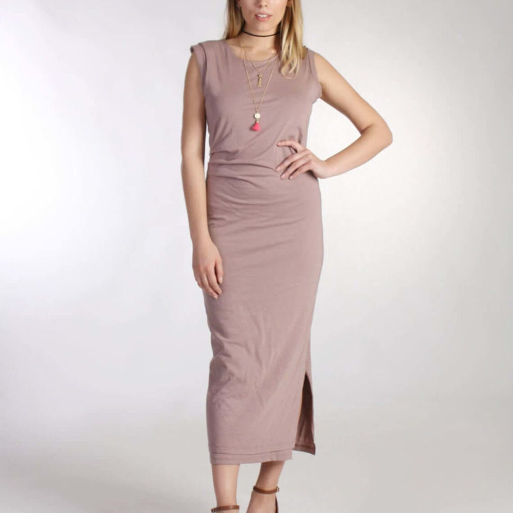 Pink Ruched Dress Boho Maxi Dress Midi Dress Side Split Dress