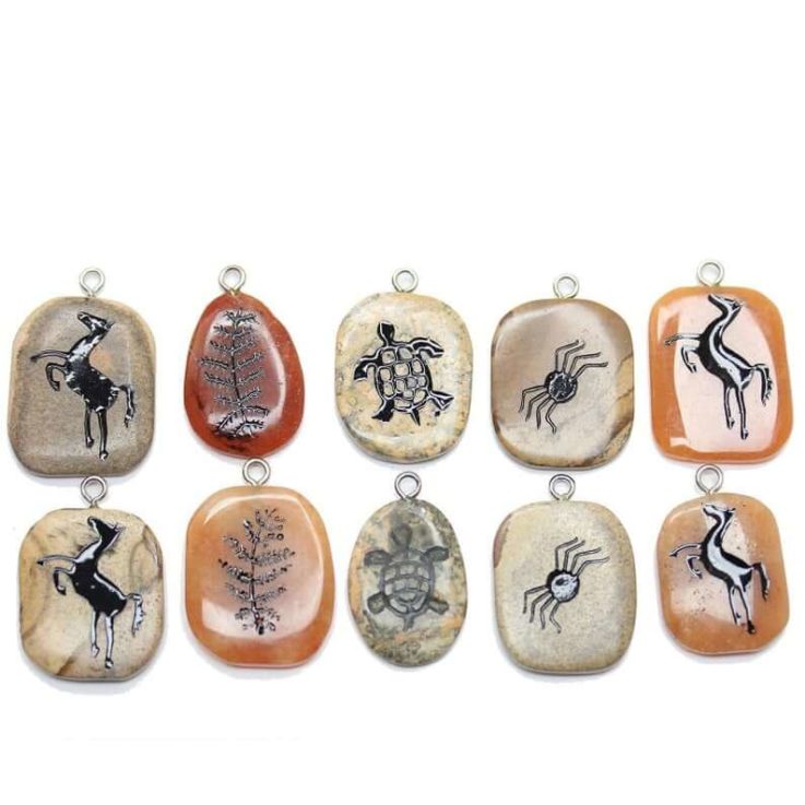 Amber Stone Cave Painting Pendant