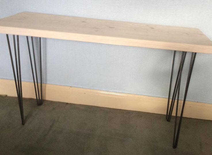 Hall tableConsulTableSolid woodDeskdressing tablUrbanRecycledCustom madeTVstandMade in UKHairpin legsMetal legsSalvagedHallway