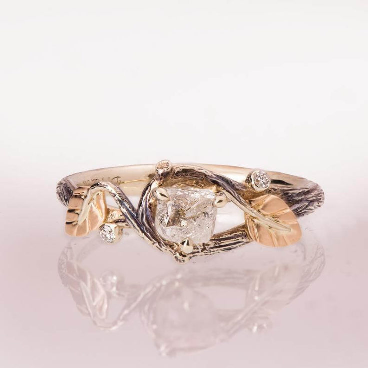 Rough Diamond engagement ring, Twig and Leaf Engagement Ring, raw diamond ring, Unique Engagement ring, rough diamond ring, uncut, 31