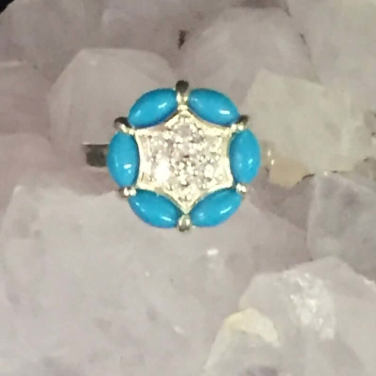Turquoise and CZ 925 Sterling Silver Ring Finger Size 7