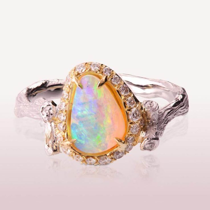 Twig Opal Engagement Ring, Opal engagement ring, Unique Engagement ring, Opal ring, Diamond Opal Ring, Twig Opal Ring, two tone Opal Ring