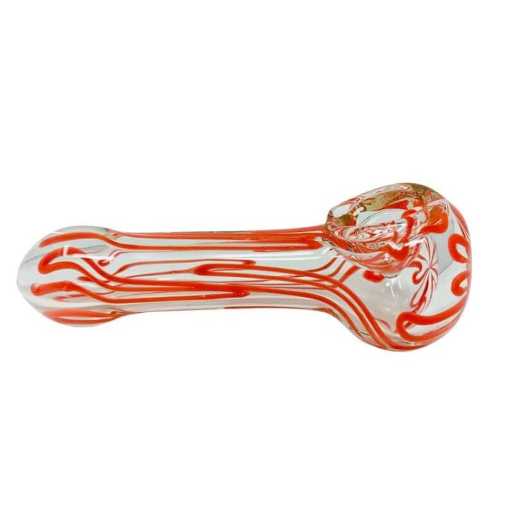 Clear Glass Pipe Red for Smoking Tobacco, Handblown Glass Pipe, Cool Glass Pipe, Red Stripes over Clear Pipe, 5 Pipe Glass
