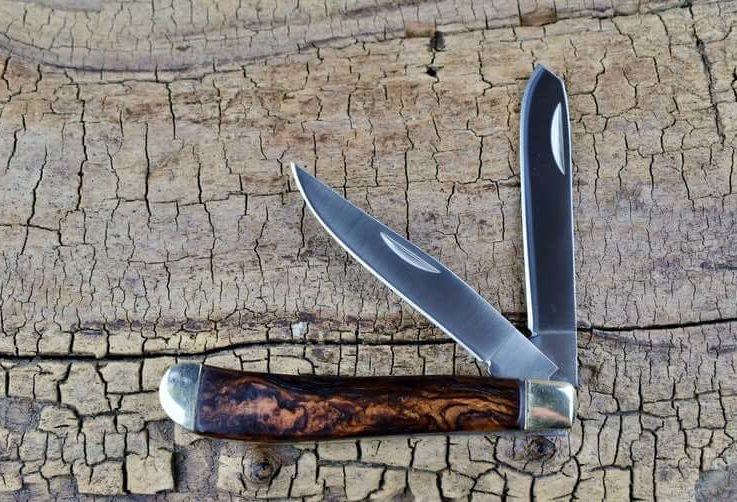 Cocobolo Burl Pocket Knife - Pocket Knife with Rare Wood Handles - Classic Two Blade Trapper - Engraving Option Available