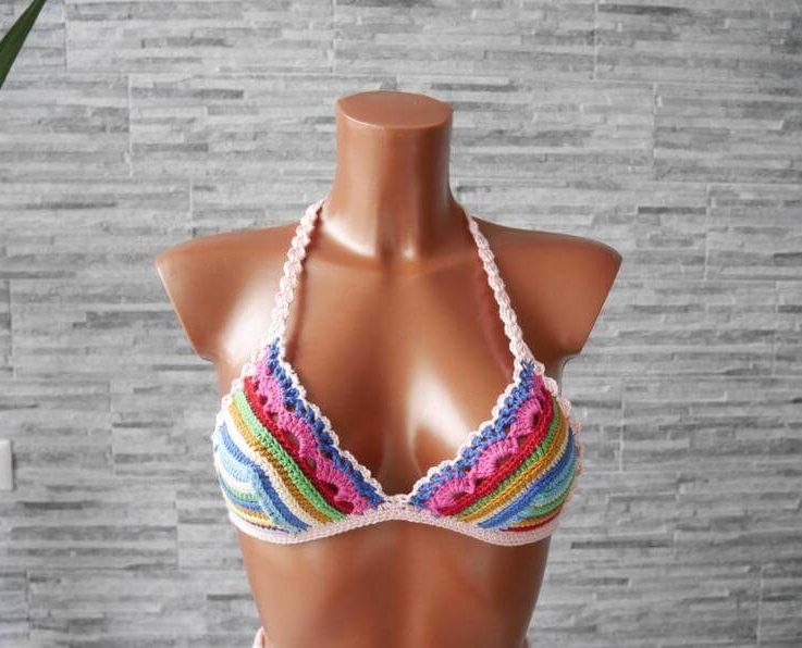 Crochet top in multicoloured, bikini top, Boho, festivals top