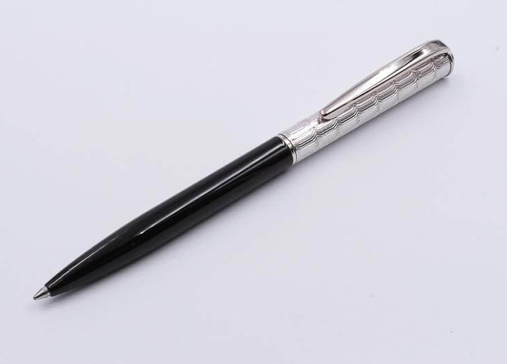 Handcrafted Ballpoint Pen Solid Sterling Silver 925 Black Lacquer Handmade in Italy