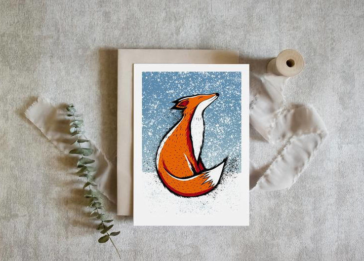 Pack of 10, 15 or 20 Christmas Cards Japanese Fox in the Snow Blank Inside • Sustainable Can be used for Birthdays & Thank You Cards