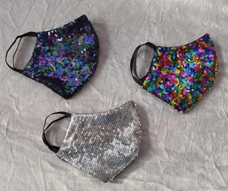 Sequin mask Sparkly face cover Rainbow face mask Washable sequinned face cover Reusable adult mask Silver mask
