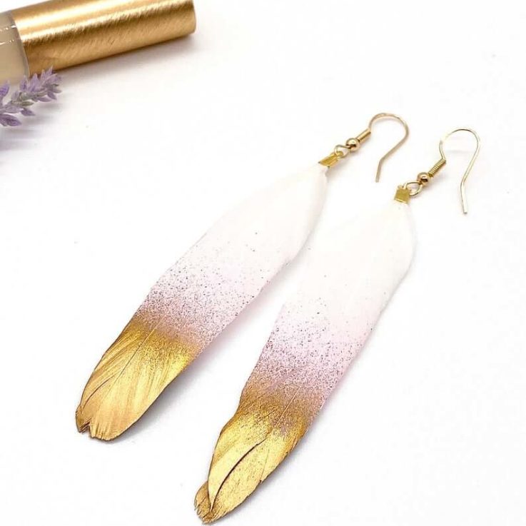 Gold Dipped Feather Earrings Gold Feather Earrings Feather Earings Pink Feather Earrings Black Feather Earrings White Feather Earrings