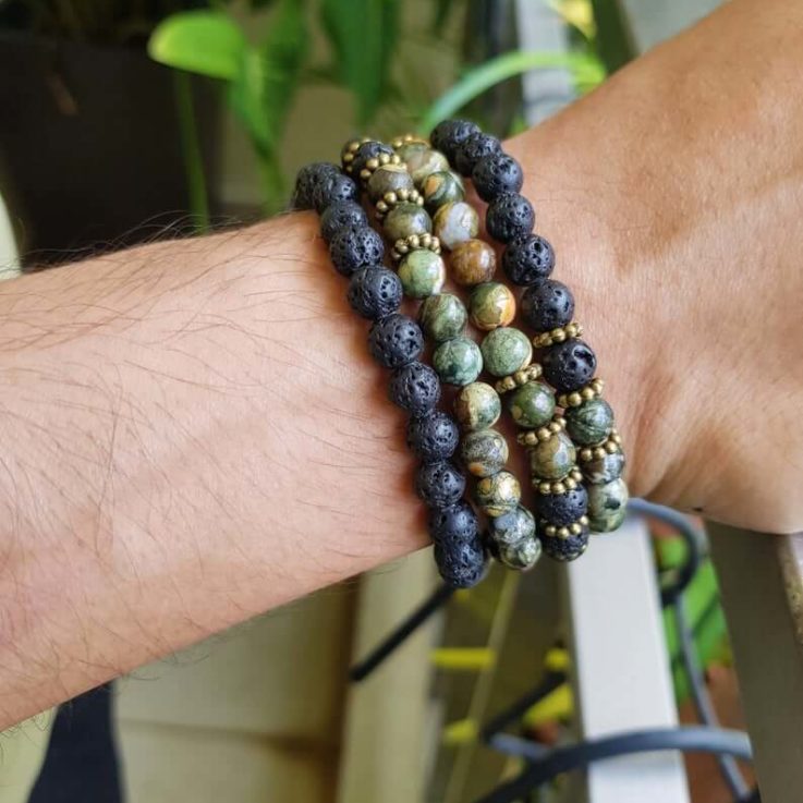 Green Bracelet for Men, 108 beads Wrap Mala Bracelet for Women, Buddha head bracelet, Heart & Root Chakra Wrist Mala, Lava bead Yoga Jewelry