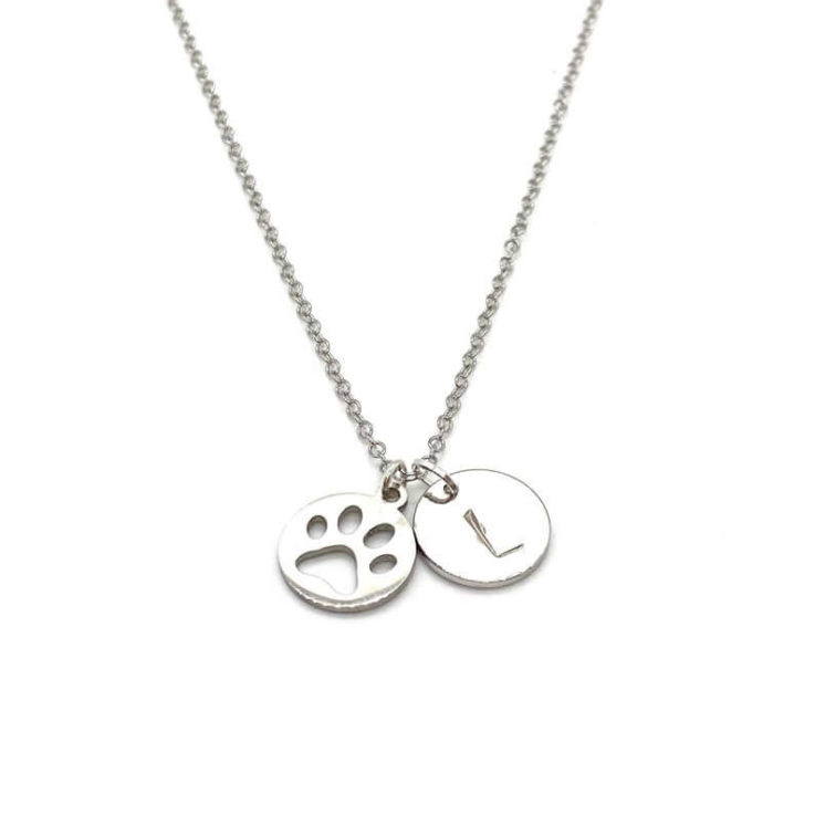 Silver Paw Print Necklace Custom Pet Initial Necklace Dog Mom Necklace Gift Cat Mom Necklace Gift Personalized Pet Monogram Necklace