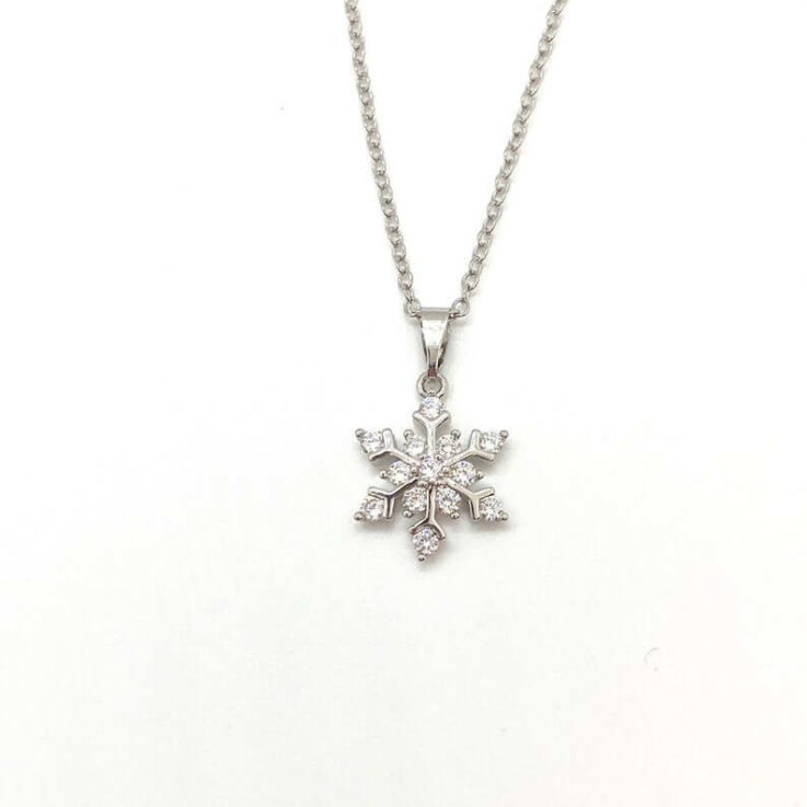 Snowflake Pendant Necklace With Pave Cubic Zirconia Necklace For Christmas Gifts For Her Winter Jewelry Gifts For Women