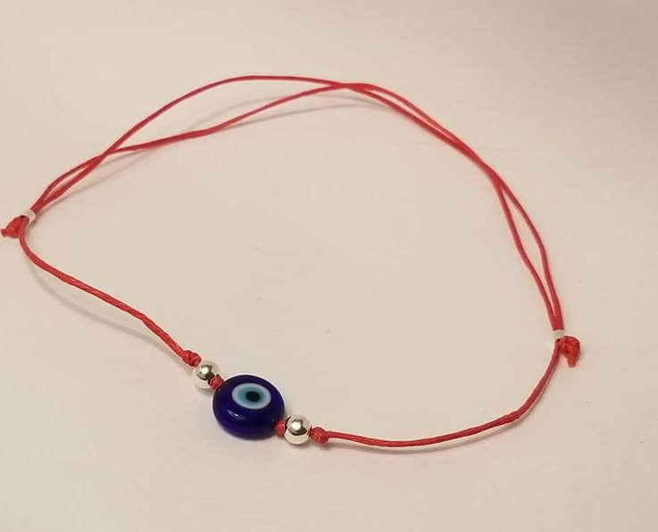 Lucky evil eye bracelet or anklet sterling silver beads Evil Eye Bracelet Red String Kabbalah Protection Handmade Adjustable Bracelet