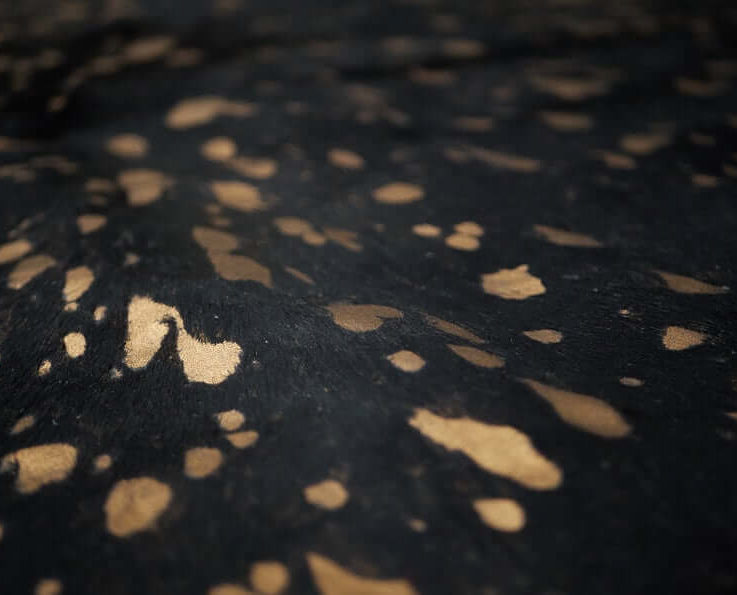 Metallic Gold Specks on Black Cowhide Leather Sheets High Quality Hair on Hide Cowhide Leather Available in Quarter Hide & Half Hide
