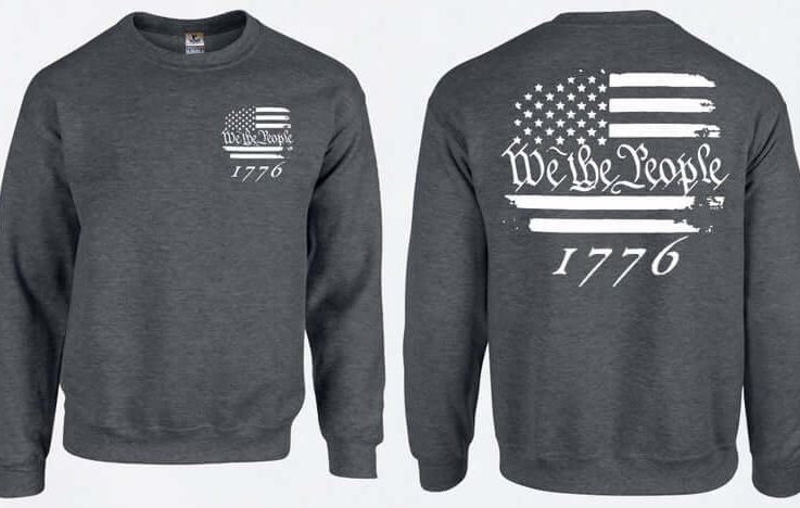 Patriotic Sweatshirt We The People 1776 USA Flag Fleece Pullover Col Charcoal