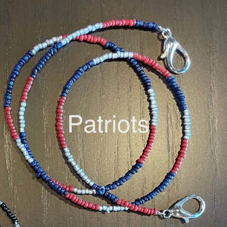 Patriots Beaded Mask Lanyard Chain Necklace, Large Clasps, New England Patriots