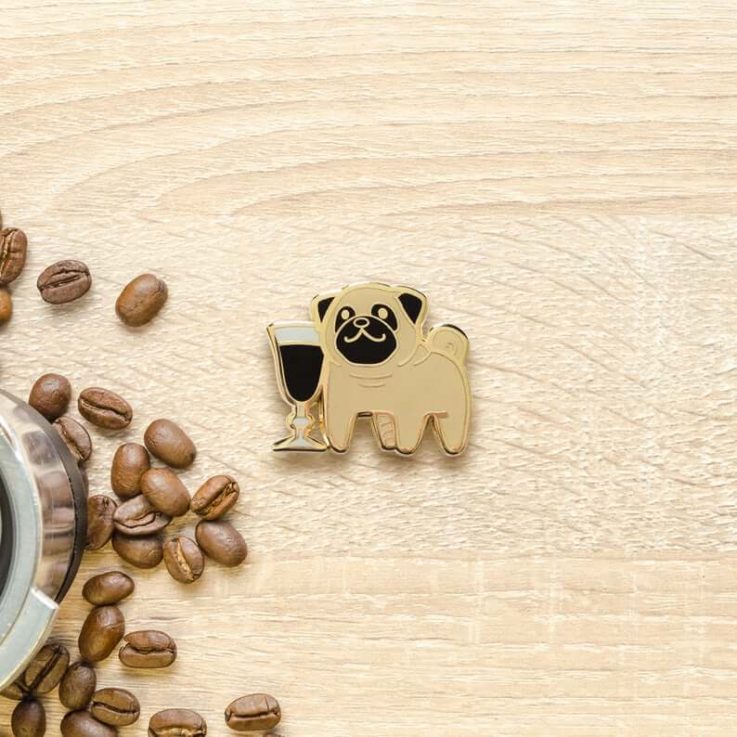 Pug Irish Coffee Hard Enamel Pin Espresso, Dog, Puppy, Whisky, Cocktail, Cute