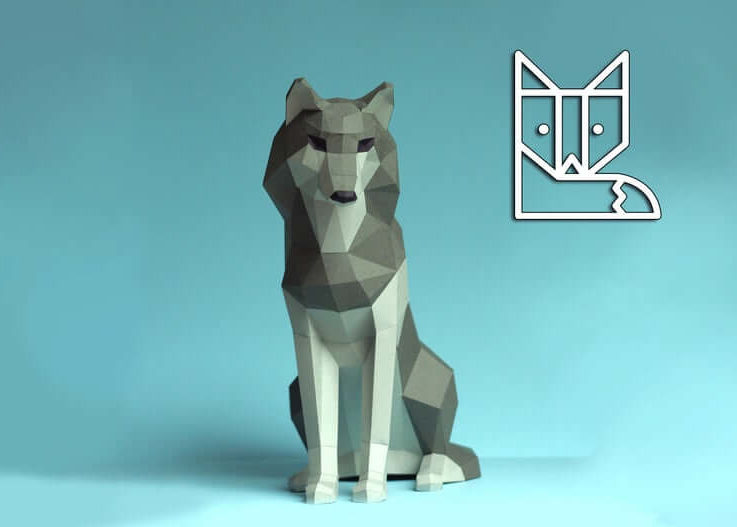 The Paper Wolf. Sitting Wolf by Paperwolf. Friendly, child-friendly paper sculpture