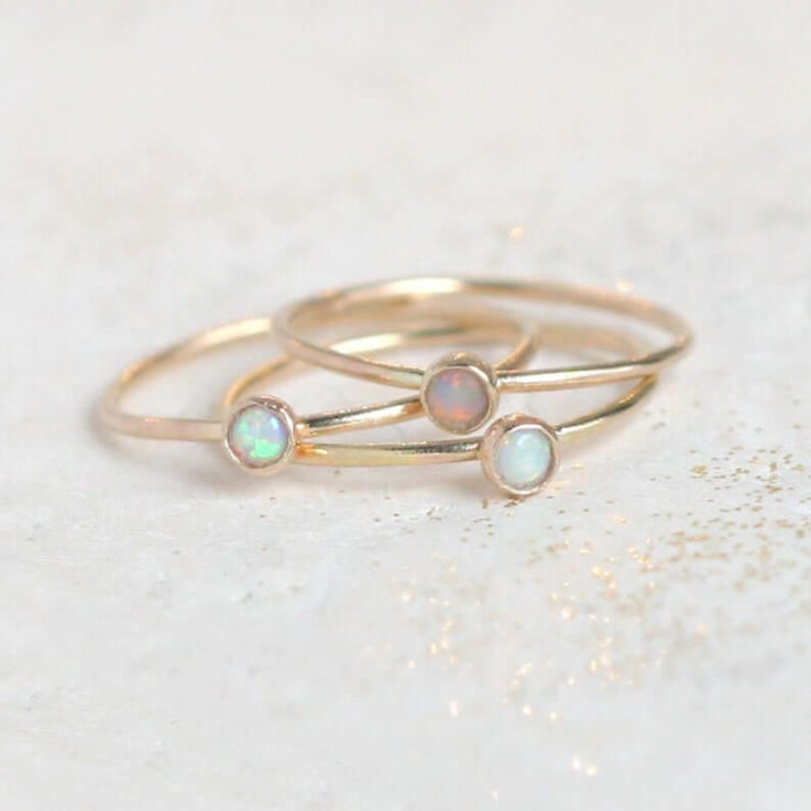 gold opal ring. birthstone ring. mothers ring. ONE dainty stackable ring. 14k gold filled. engagement ring. stacking ring. mothers day gift.