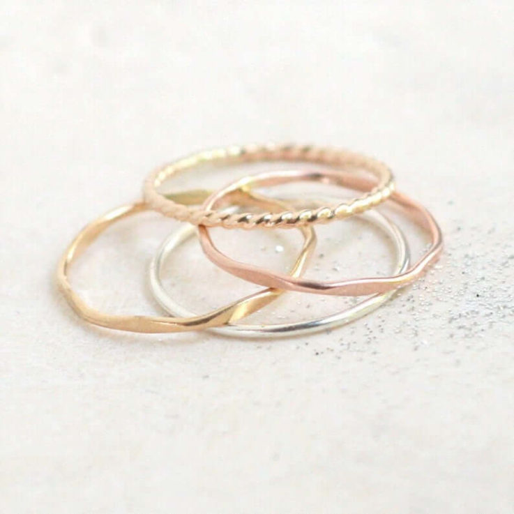 stacking ring set. SILVER & GOLD stacking rings. FOUR mixed metal stack rings. minimalist rings. sterling silver, yellow, rose gold rings.